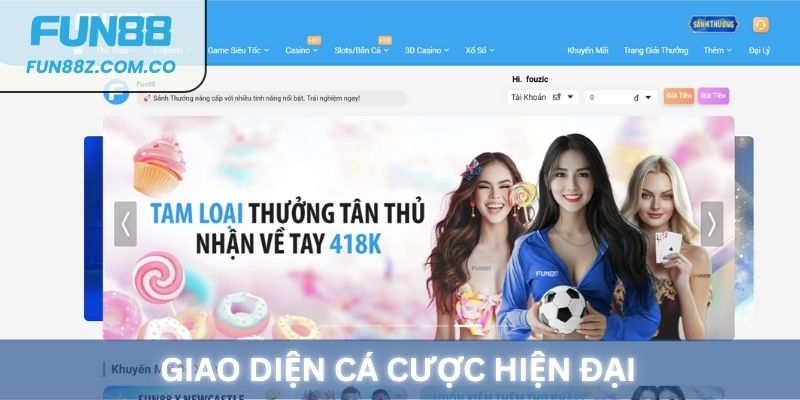 Giao diện cá cược mượt mà hiện đại tại Fun88